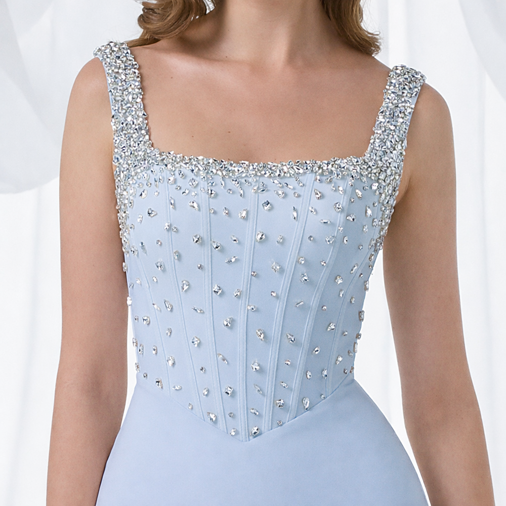 Ice Blue Embellished Maxi Dress Style 3022