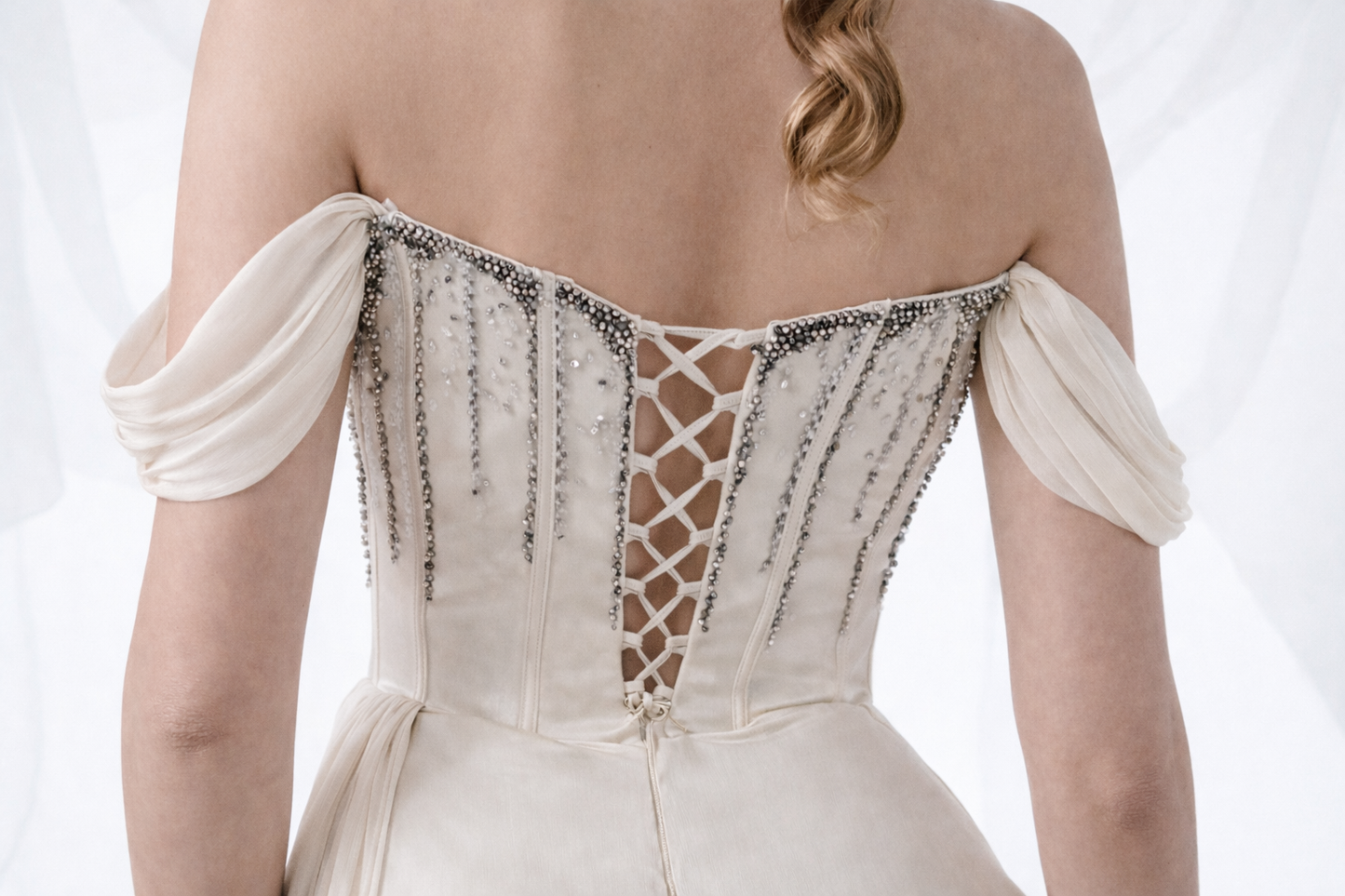 Stone Off Shoulder Embellished Draped Maxi Dress Style 3051