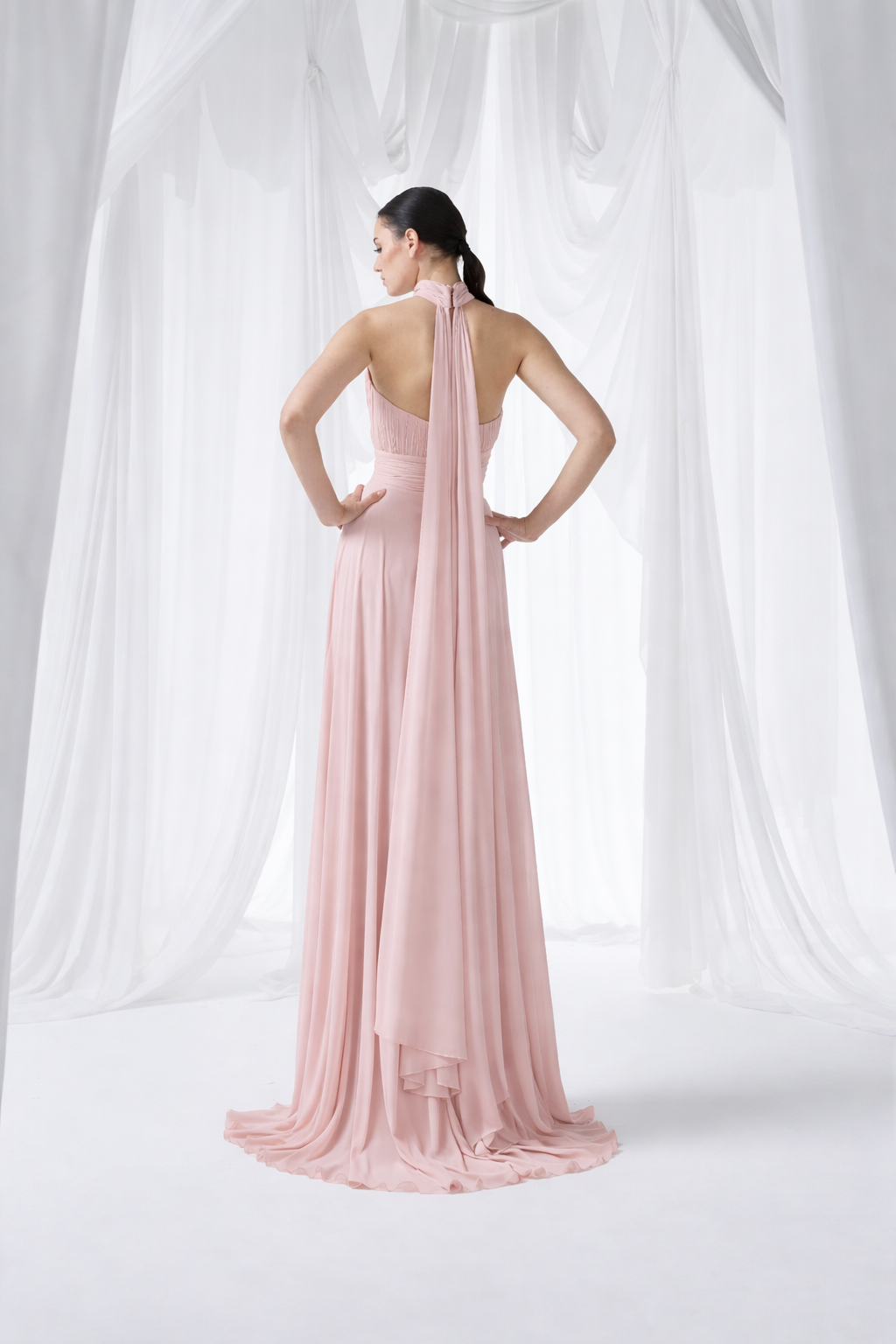 Pleated Choker Maxi Dress Style 3062