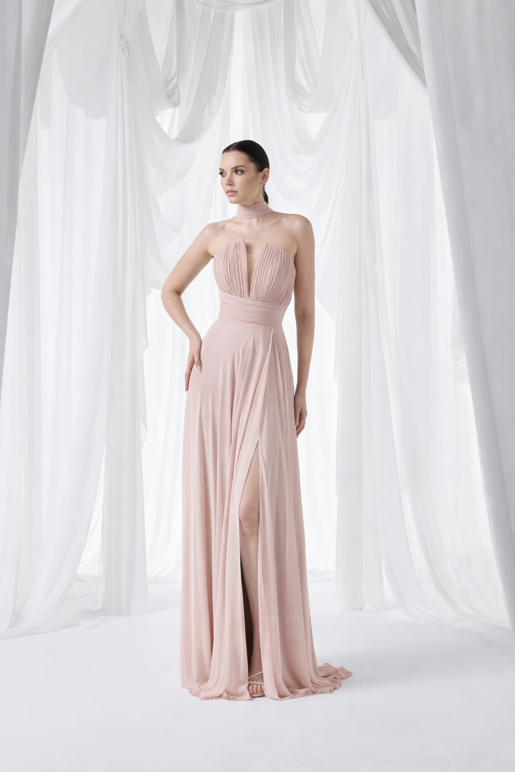 Pleated Choker Maxi Dress Style 3062