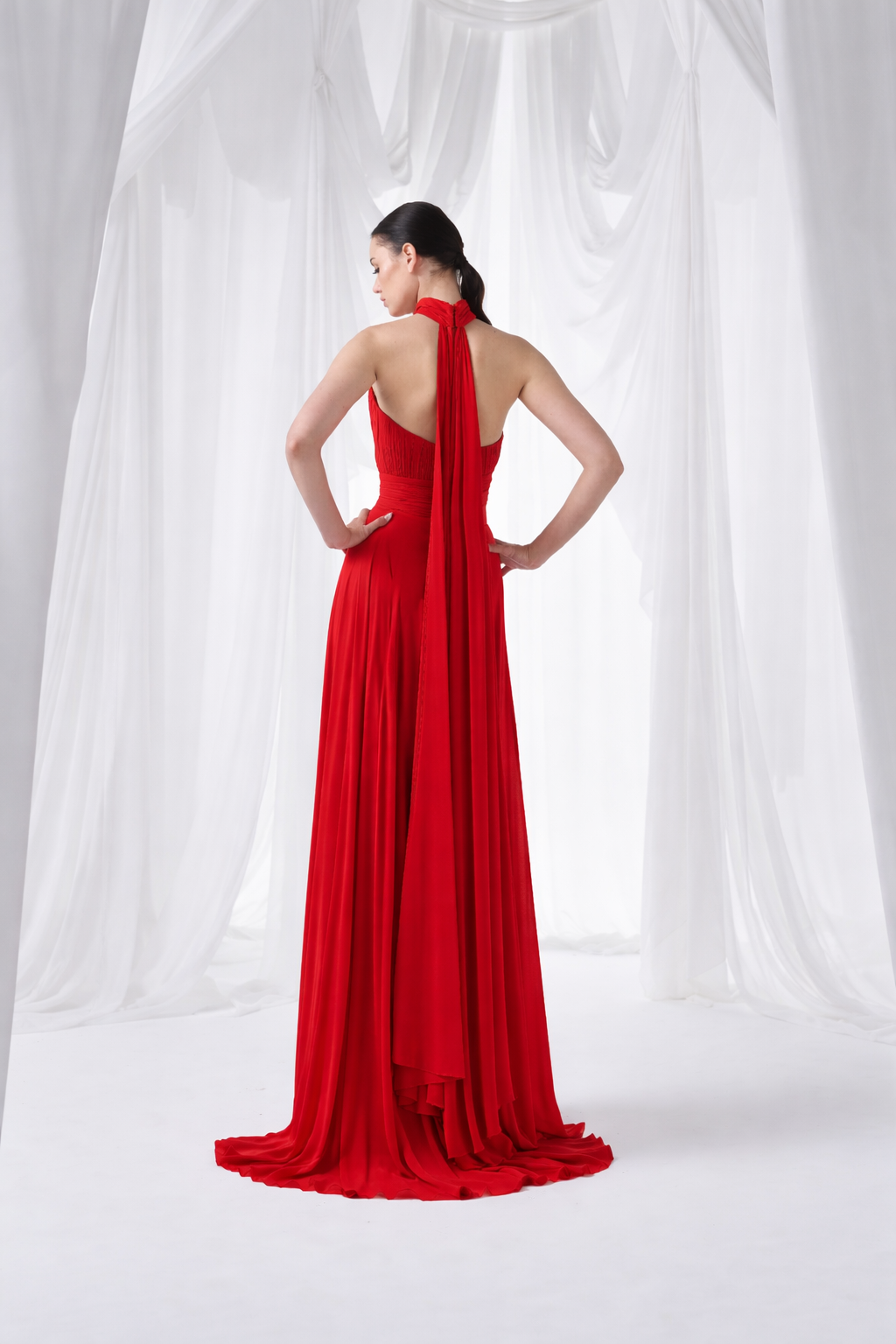 Pleated Choker Maxi Dress Style 3062