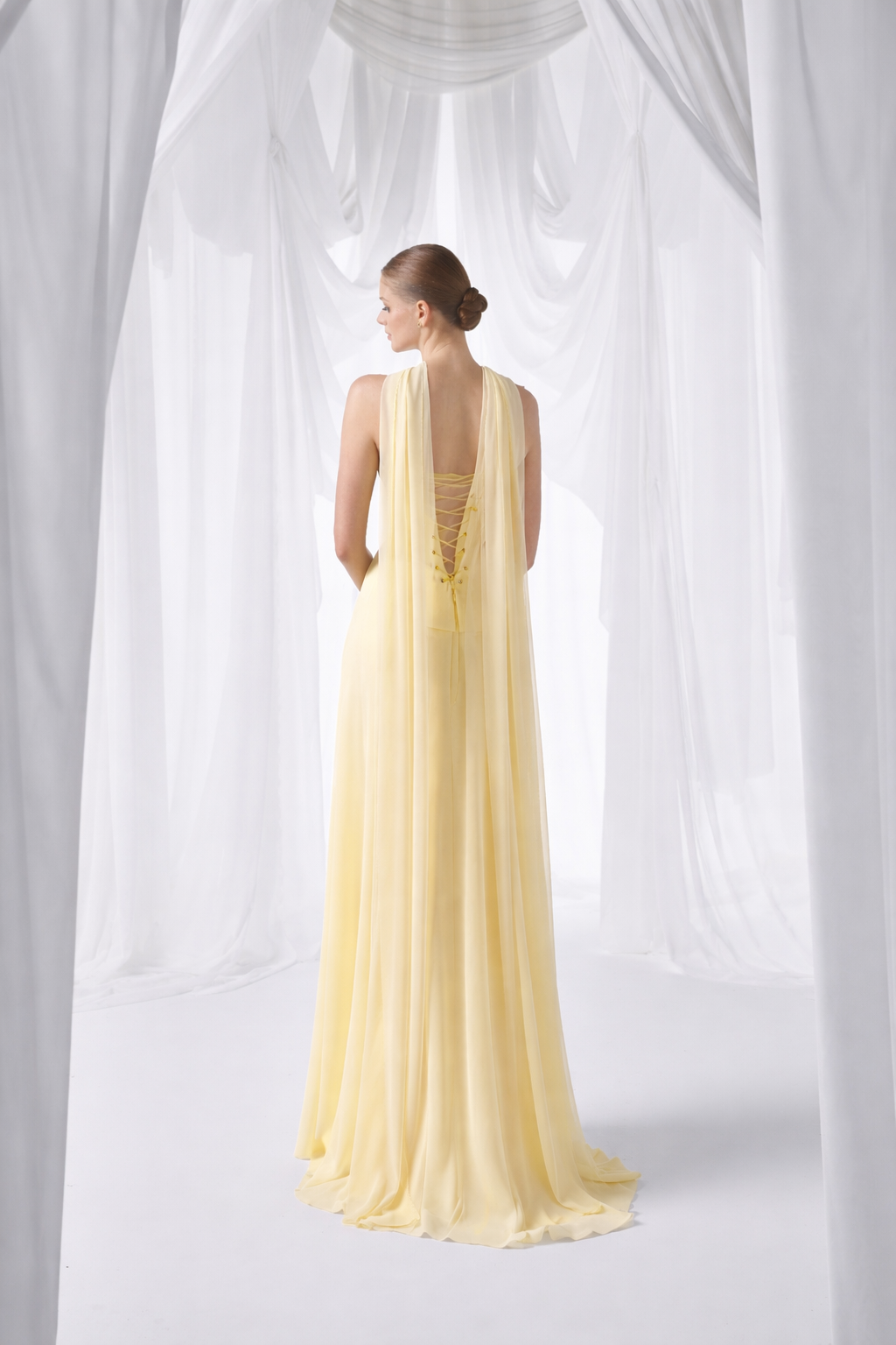 Butter Yellow Strapless Floral Detail Maxi Dress Style 4081